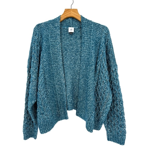 Cabi 4095 Astral Cropped Cable-Knit Open Cardigan in Teal in M - Picture 2 of 12